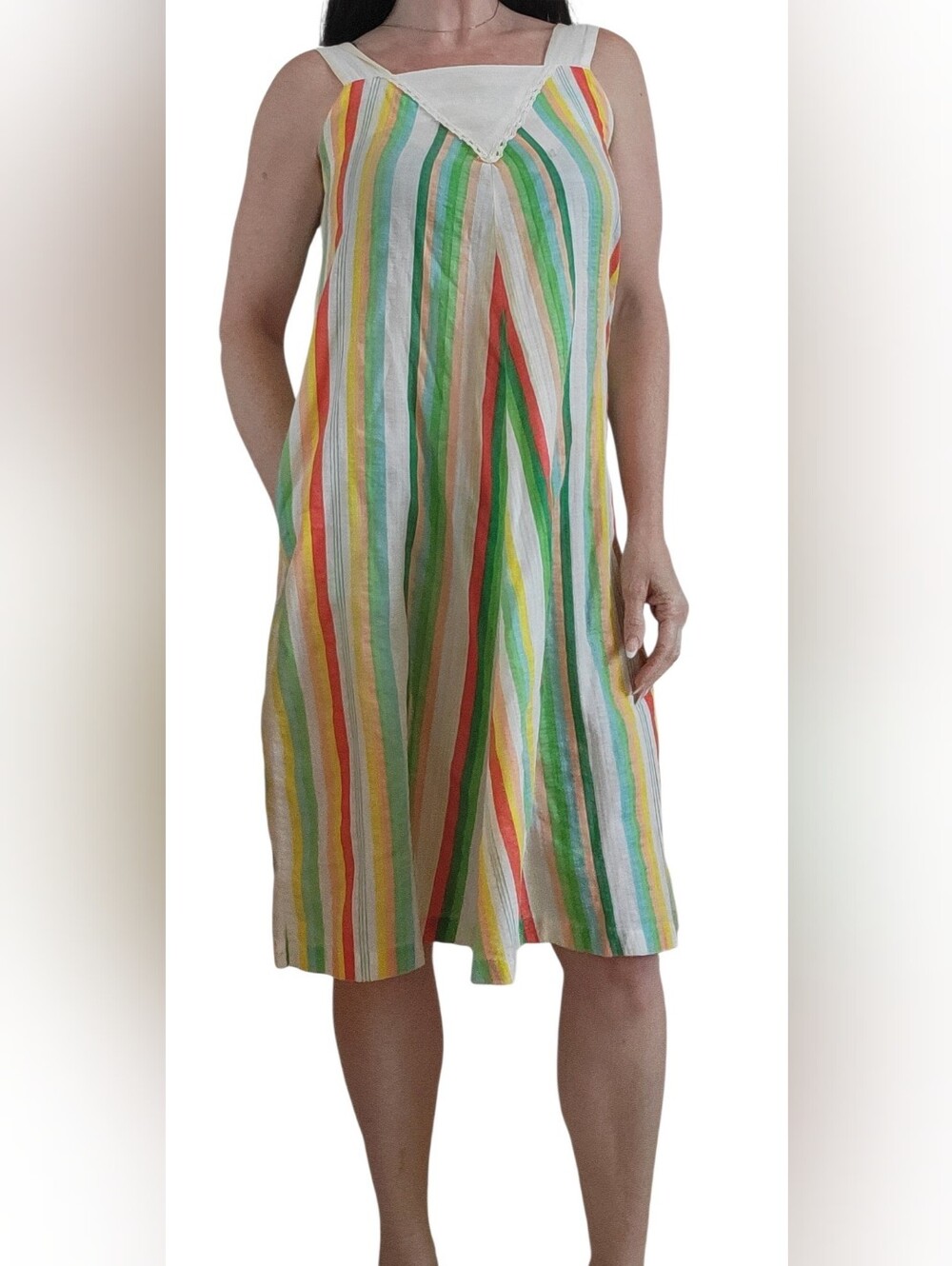 Vintage 70s 80s Striped Summer House Dress